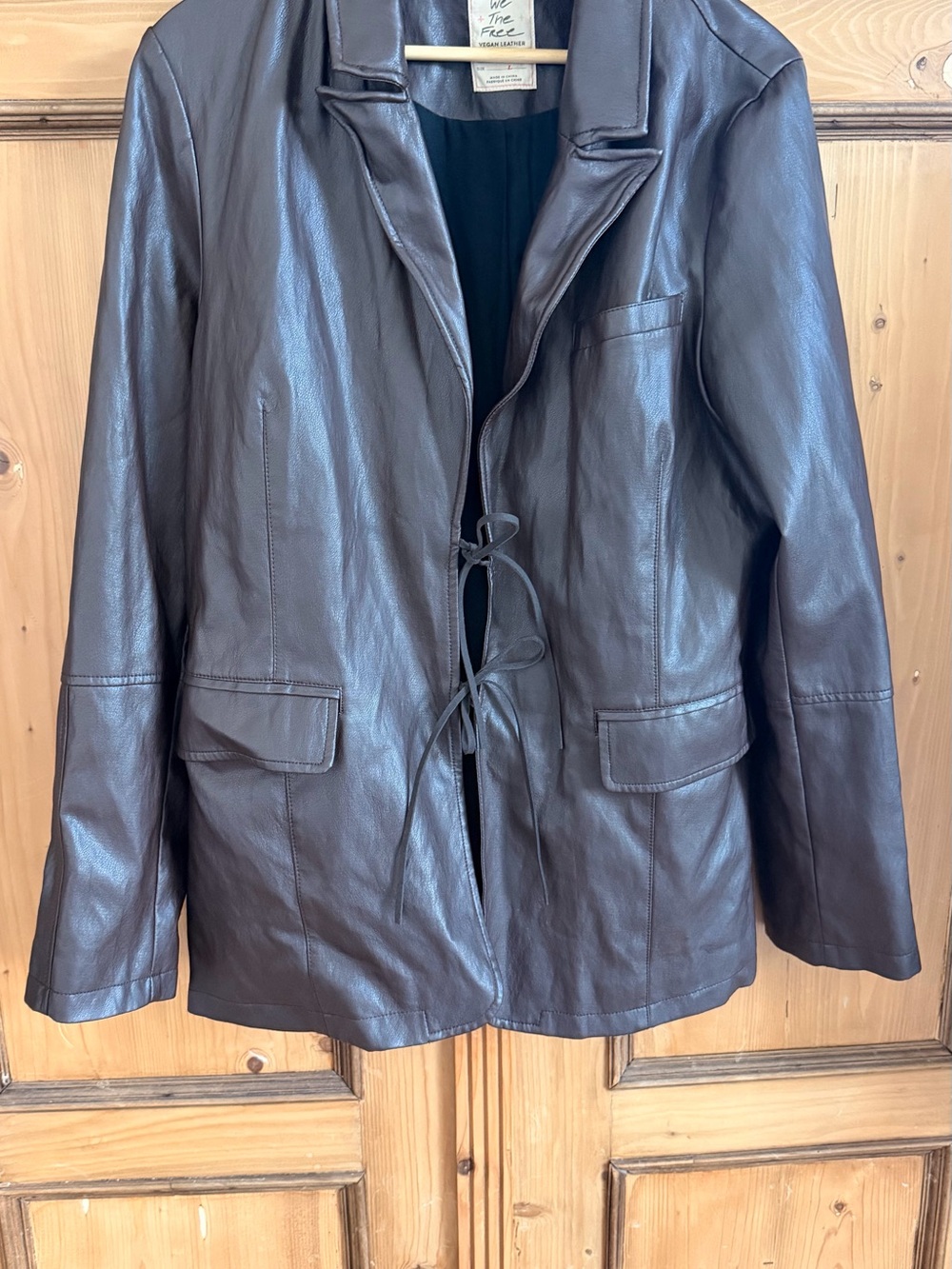 NWOT Free People We the Free Vegan Leather Brown Tie-Front Jacket